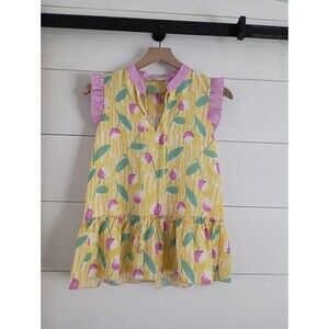 Joy Joy Womens Boutique Top XS Flutter Sleeve Feminine Ruffle Cherries Lined